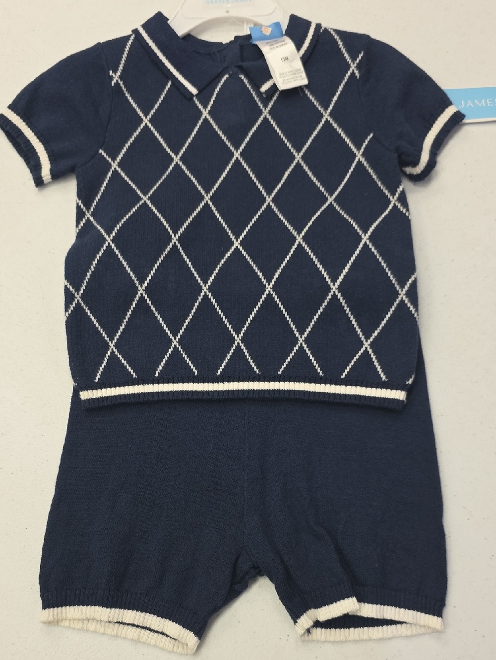Draper James Navy and White Argyle Knit Matching Set